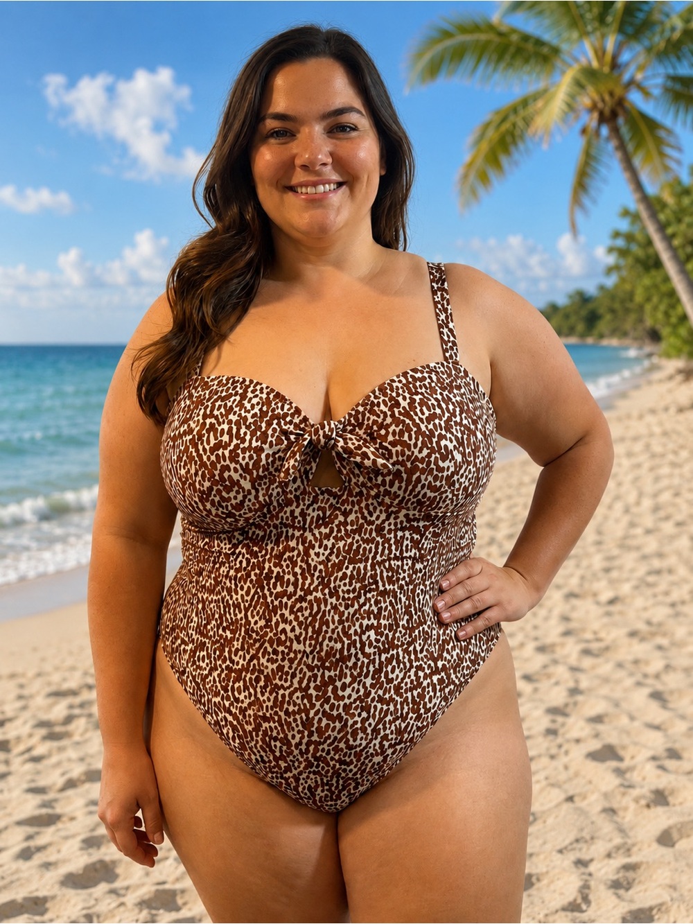 Old Navy XL Leopard Print Tie Front One-Piece Swimsuit coastal resort vacation